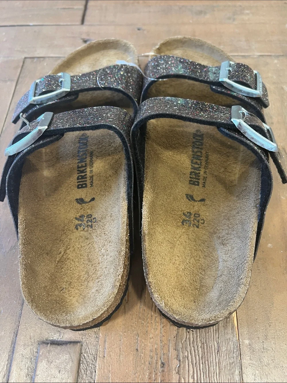 Birkenstock Arizona black glitter sandals 34 eu 3 us kids adjustable buckle